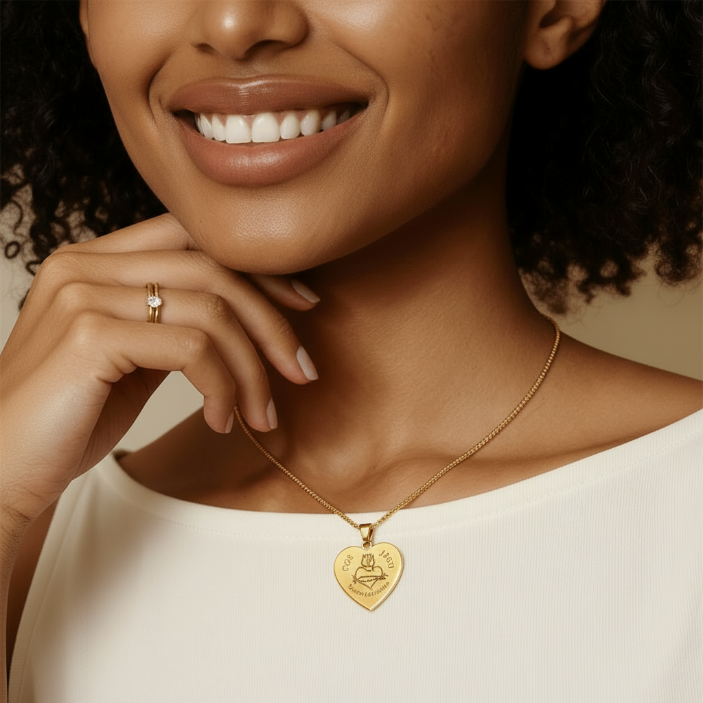 Most Sacred Heart of Jesus Heart Necklace with Personalized Engraving