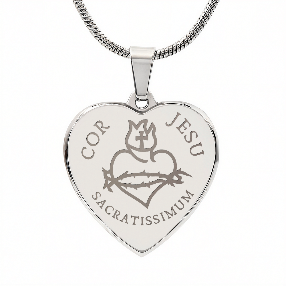 Most Sacred Heart of Jesus Heart Necklace with Personalized Engraving