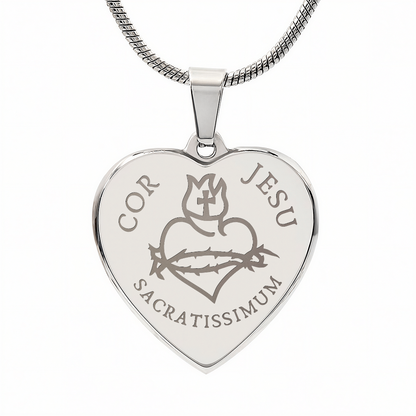 Most Sacred Heart of Jesus Heart Necklace with Personalized Engraving