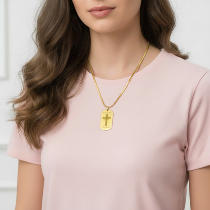 O Crux ave, spes unica Cross Tag Necklace with Personalized Custom Engraving