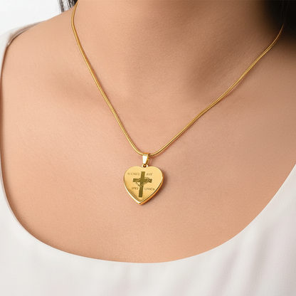 O Crux ave, spes unica Cross Heart Necklace with Personalized Engraving