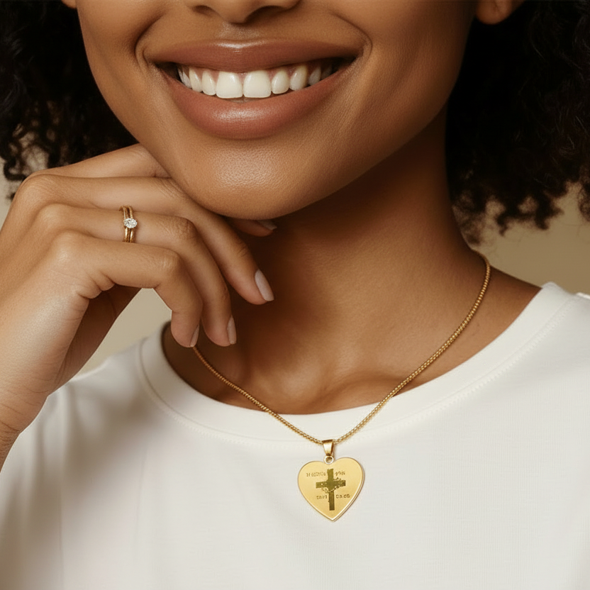 O Crux ave, spes unica Cross Heart Necklace with Personalized Engraving