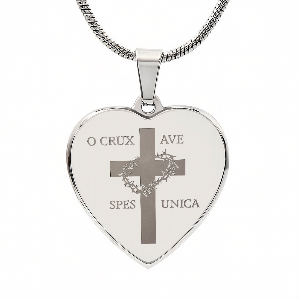O Crux ave, spes unica Cross Heart Necklace with Personalized Engraving