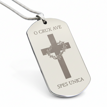 O Crux ave, spes unica Cross Tag Necklace with Personalized Custom Engraving