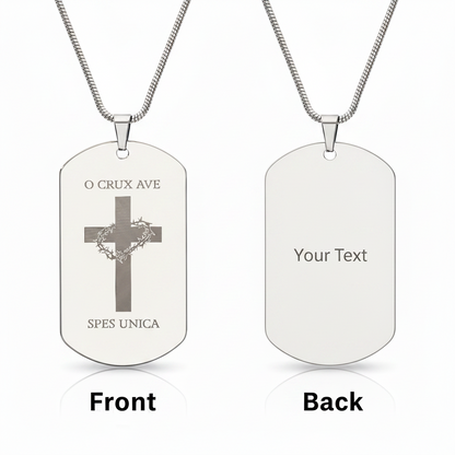 O Crux ave, spes unica Cross Tag Necklace with Personalized Custom Engraving