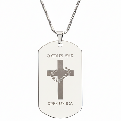 O Crux ave, spes unica Cross Tag Necklace with Personalized Custom Engraving