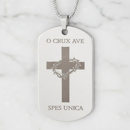 O Crux ave, spes unica Cross Tag Necklace with Personalized Custom Engraving