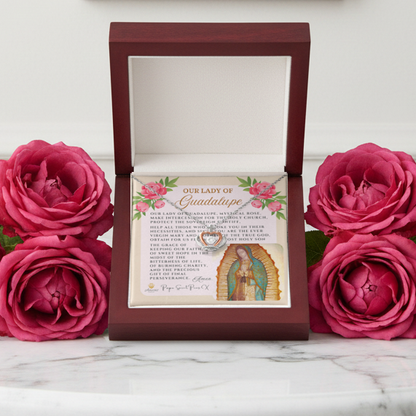 Our Lady of Guadalupe Crown Necklace with Pope Saint Pius X Prayer