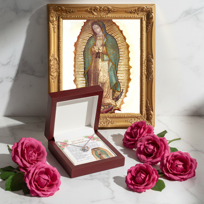 Our Lady of Guadalupe Crown Necklace with Pope Saint Pius X Prayer