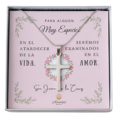Para Alguien Muy Especial: Collar de Cruz con Cita de Amor de San Juan de la Cruz