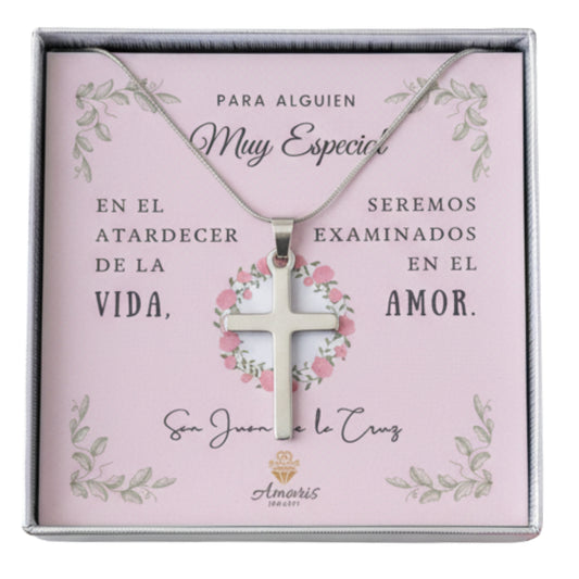 Para Alguien Muy Especial: Collar de Cruz con Cita de Amor de San Juan de la Cruz