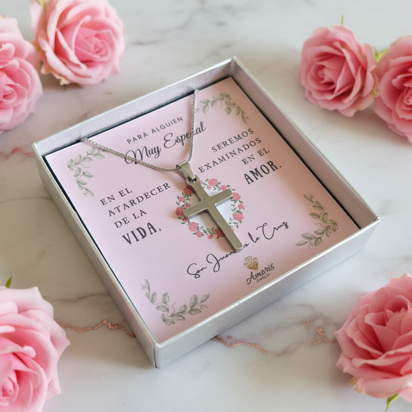 Para Alguien Muy Especial: Collar de Cruz con Cita de Amor de San Juan de la Cruz