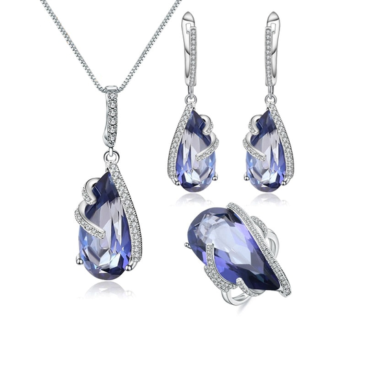 Parure de bijoux GRACE en argent sterling et quartz mystique bleu iolite taille poire