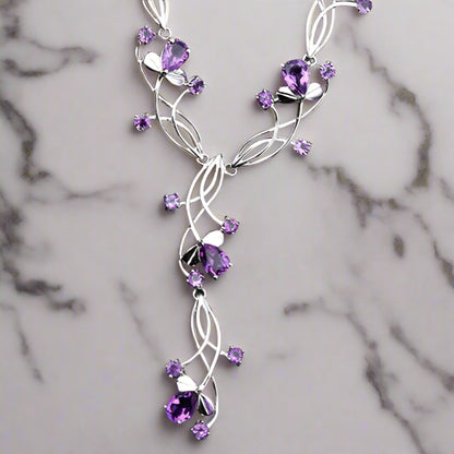 Collar nupcial floral con piedras preciosas GRACE en plata de ley