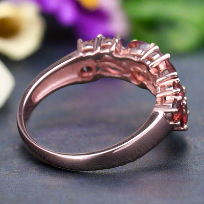 GRACE Red Garnet Cluster Band Ring in Rose Gold Sterling Silver