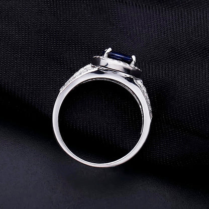 GRACE Oval Blue Sapphire Halo Ring in Gold Plated Sterling Silver