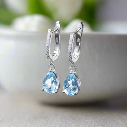 GRACE Pear Cut Gemstone Drop Earrings in Sterling Silver
