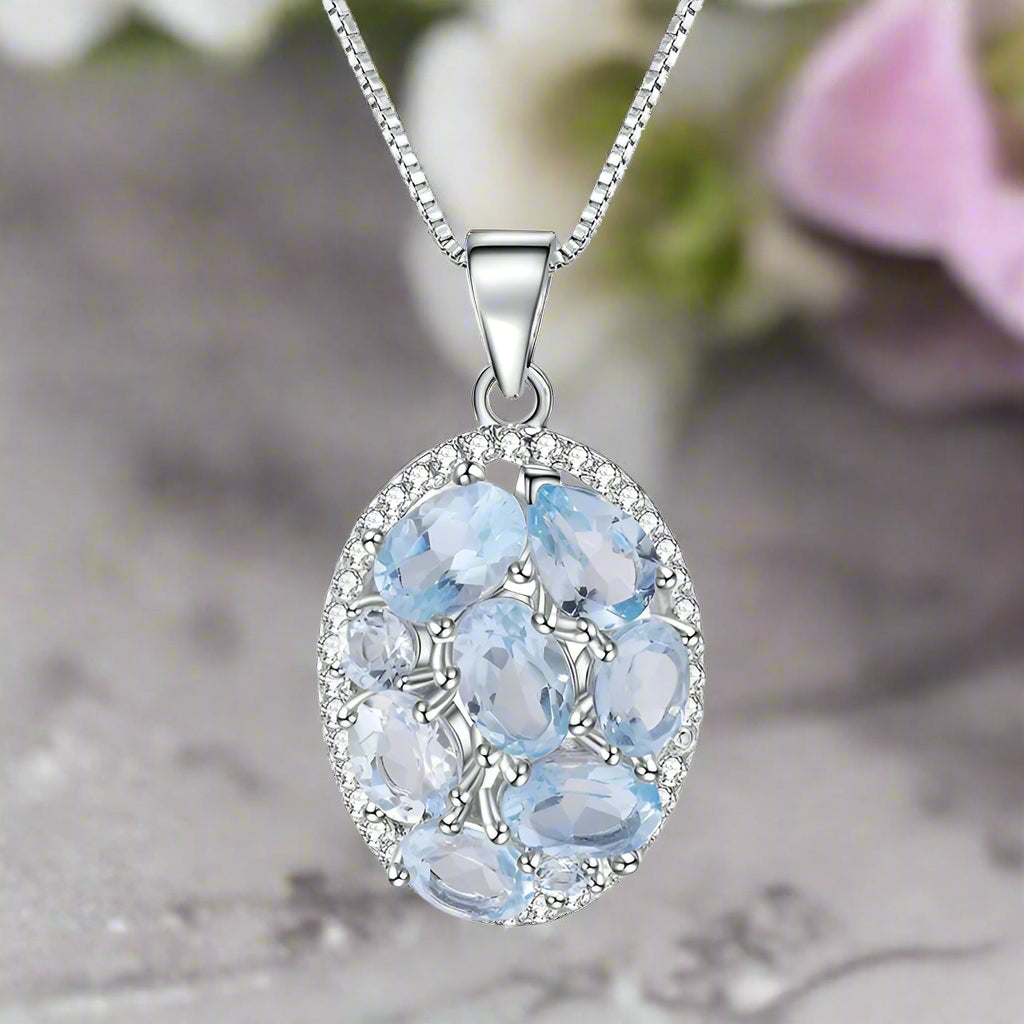 Collier pendentif ovale en topaze bleu ciel GRACE en argent sterling