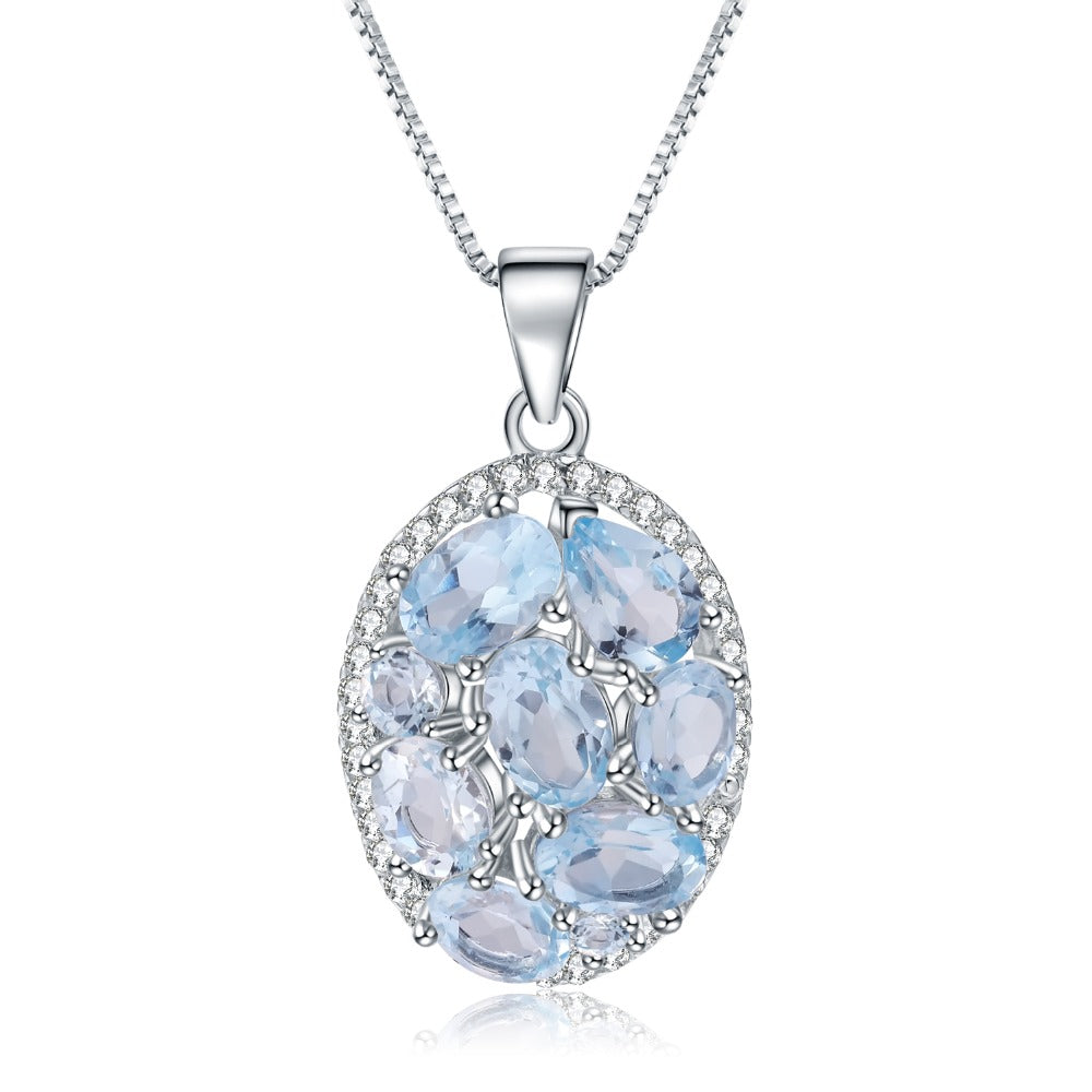 Collier pendentif ovale en topaze bleu ciel GRACE en argent sterling