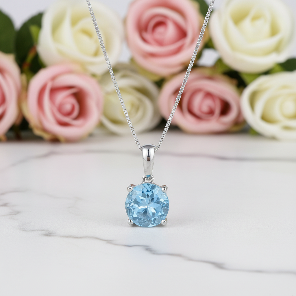 Collier pendentif rond classique en argent sterling avec pierres précieuses GRACE