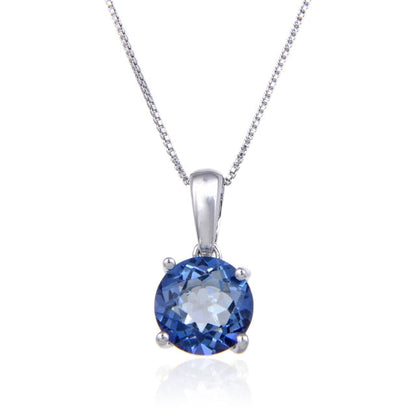 GRACE Classic Round Gemstone Pendant Necklace in Sterling Silver