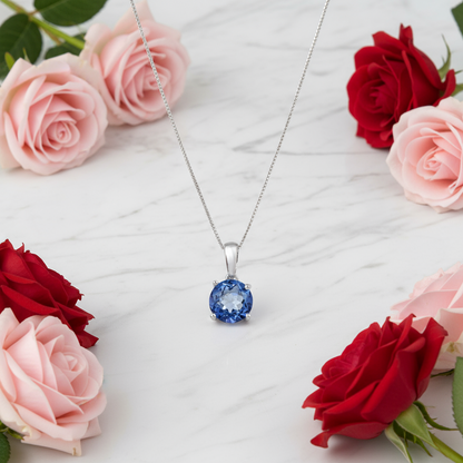 Collier pendentif rond classique en argent sterling avec pierres précieuses GRACE