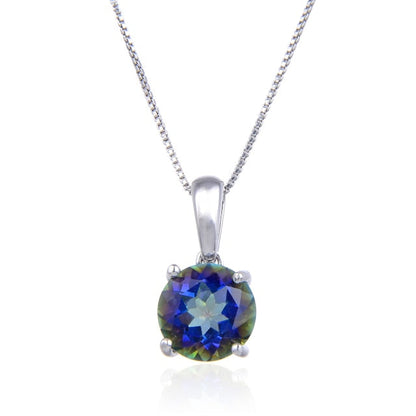 GRACE Classic Round Gemstone Pendant Necklace in Sterling Silver