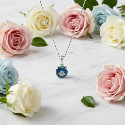 Collier pendentif rond classique en argent sterling avec pierres précieuses GRACE