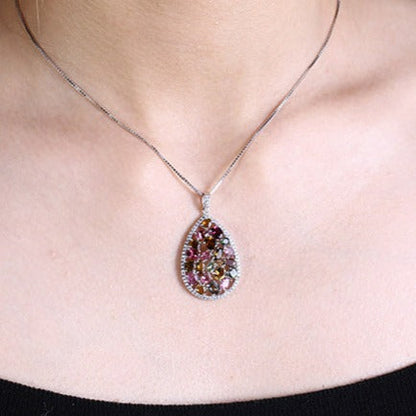 GRACE Multi-Color Tourmaline Cluster Pendant Necklace in Sterling Silver