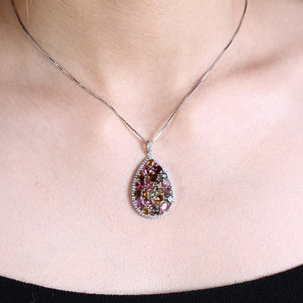 GRACE Multi-Color Tourmaline Cluster Pendant Necklace in Sterling Silver