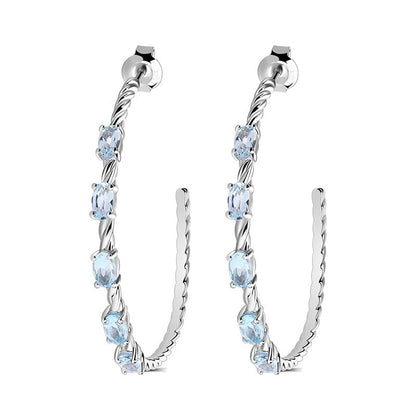 Boucles d'oreilles créoles GRACE en argent sterling avec topaze bleu ciel
