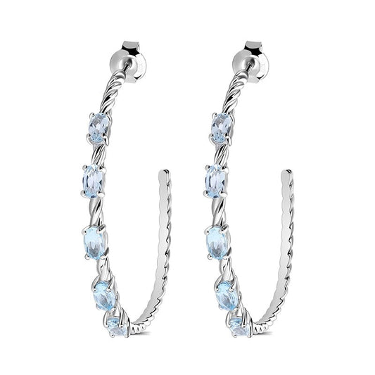 Pendientes de aro con topacio azul cielo GRACE en plata de ley