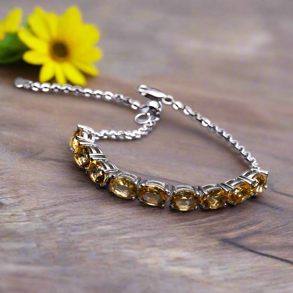 Bracelet ajustable GRACE en argent sterling avec citrine ovale