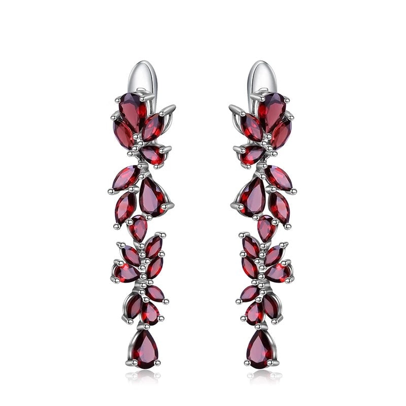 GRACE Gemstone Leaves Drop Earrings in Sterling Silver