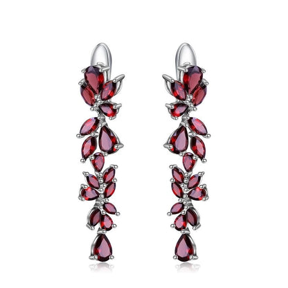 GRACE Gemstone Leaves Drop Earrings in Sterling Silver