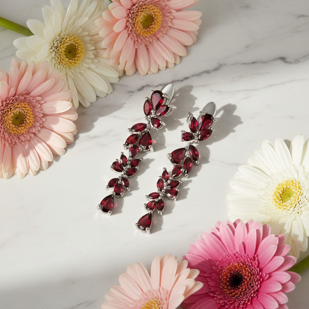 GRACE Gemstone Leaves Drop Earrings in Sterling Silver