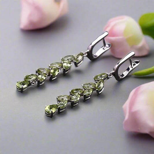 GRACE Green Peridot Leaves Drop Earrings in Sterling Silver