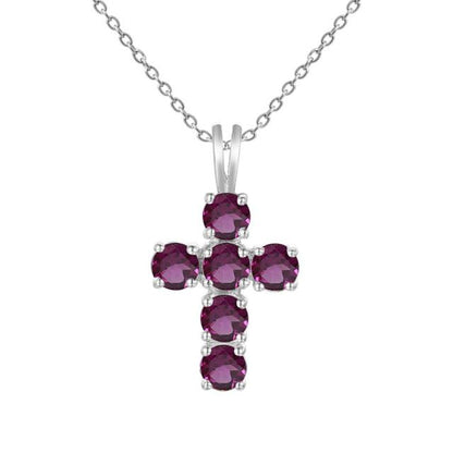 Collier pendentif croix rond en grenat rhodolite GRACE en argent sterling