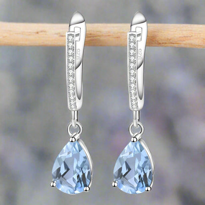 GRACE Pear Cut Gemstone Drop Earrings in Sterling Silver