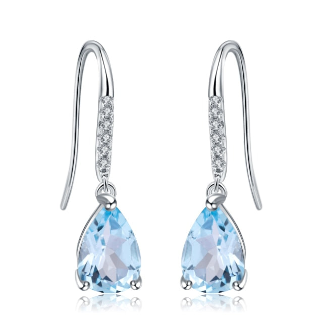 GRACE Pear Cut Gemstone Drop Earrings in Sterling Silver