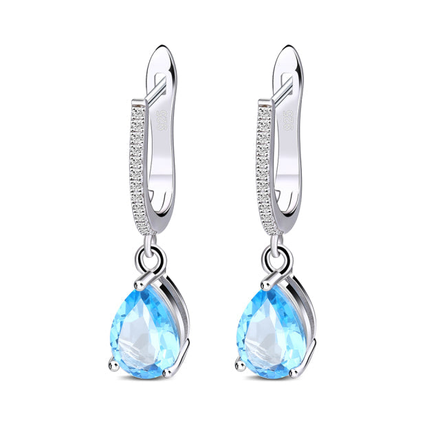 GRACE Pear Cut Gemstone Drop Earrings in Sterling Silver