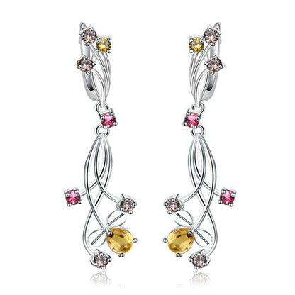 Pendientes colgantes con piedras preciosas florales GRACE en plata de ley