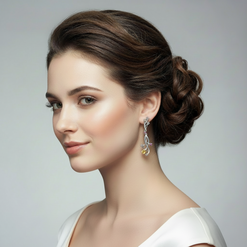 GRACE Floral Gemstone Drop Earrings in Sterling Silver