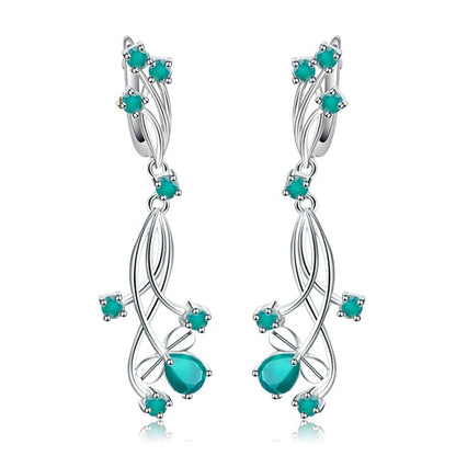 Pendientes colgantes con piedras preciosas florales GRACE en plata de ley