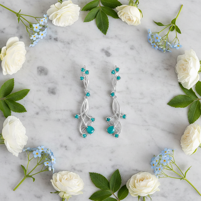 GRACE Floral Gemstone Drop Earrings in Sterling Silver