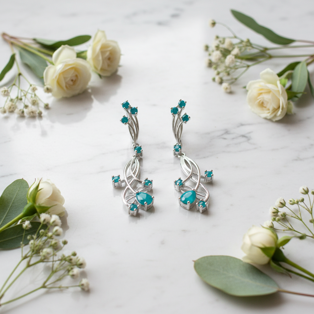 GRACE Floral Gemstone Drop Earrings in Sterling Silver