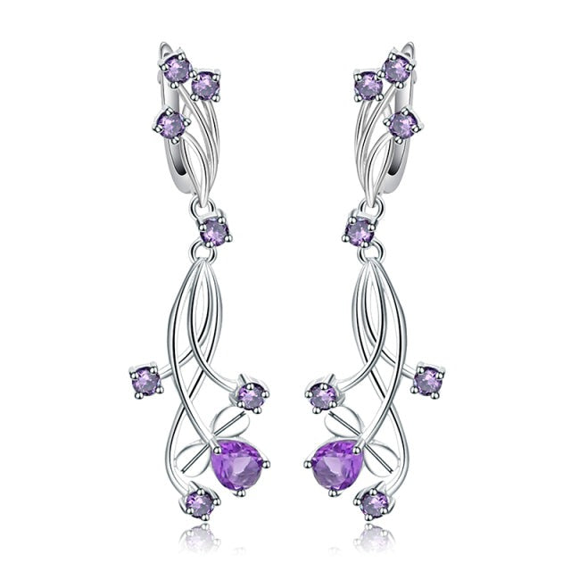 Pendientes colgantes con piedras preciosas florales GRACE en plata de ley