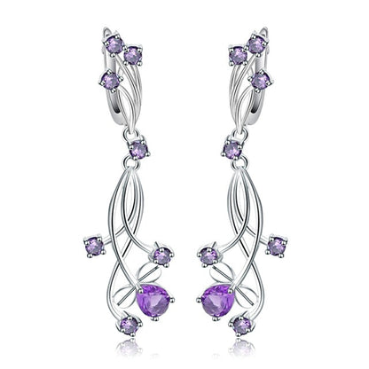 Pendientes colgantes con piedras preciosas florales GRACE en plata de ley