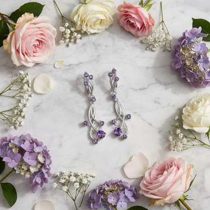 GRACE Floral Gemstone Drop Earrings in Sterling Silver