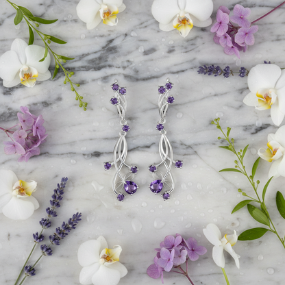 GRACE Floral Gemstone Drop Earrings in Sterling Silver